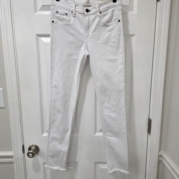 Rag & Bone /JEAN Capri Skinny Jeans White Raw Frayed Hem Stretch Size 29 - Picture 3 of 14
